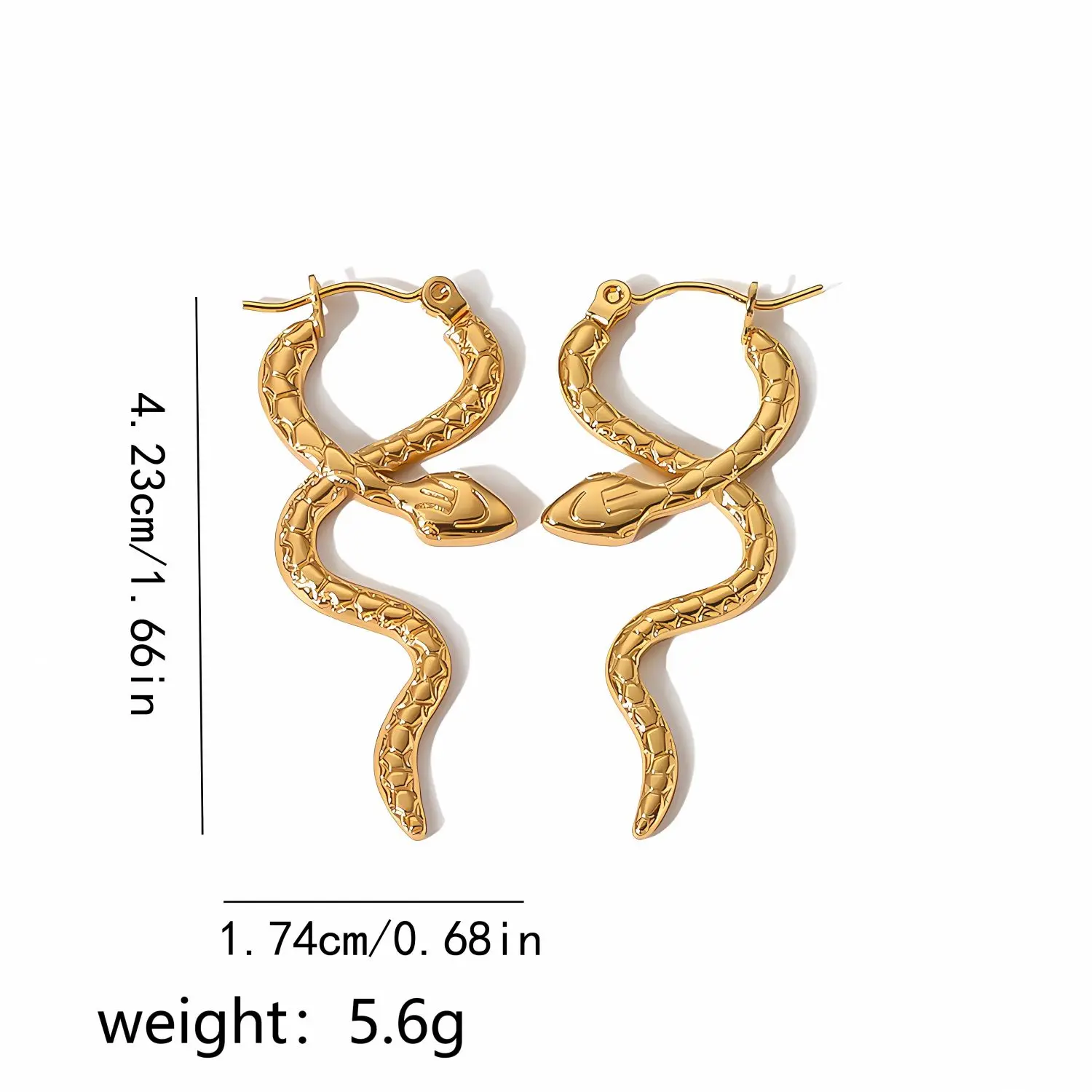 1 Pair Simple Statement Style Trendy Glossy Snake Shape Stainless Steel  Gold Color Women's Hoop Earrings h5 Picture2